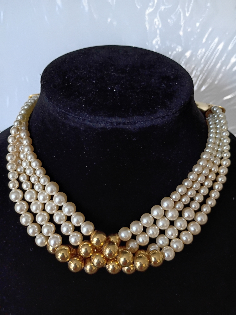 Stunning vintage Classic Multi-Strand Pearl Necklace with Gold filled Beads
